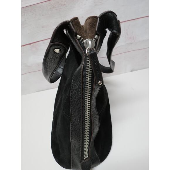 Tignanello Leather Suede Black Shoulder Bag w/ Side Zipper Expansion Expandable - Picture 9 of 11